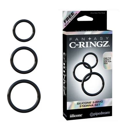 adult toys for couples connection-Pipedream Fantasy C-Ringz Silicone 3-Ring Stamina Set Black