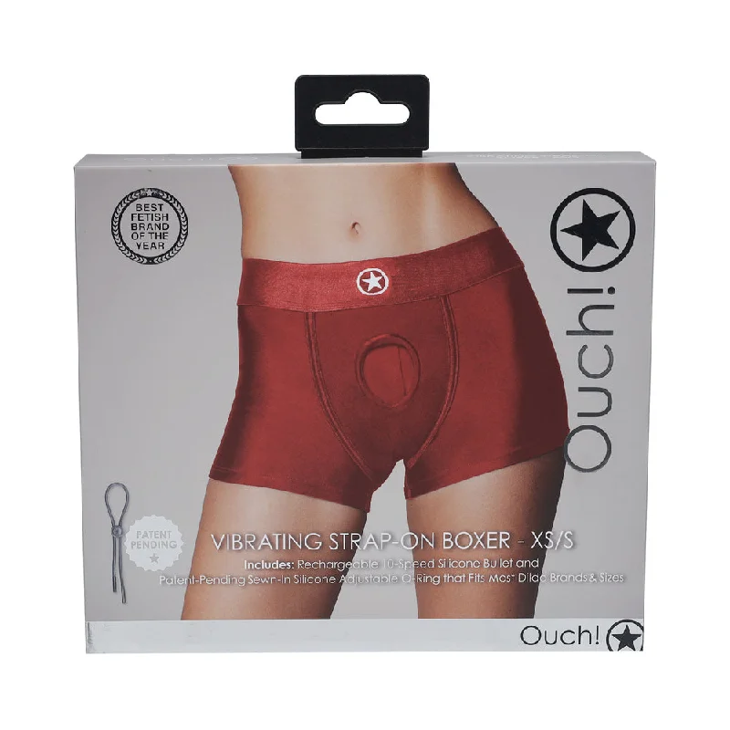 adult toys for weekend relaxation-Ouch! Vibrating Strap-on Boxer Red XS/S