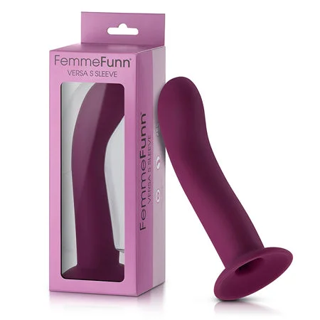 adult toys with durable design-FemmeFunn Versa S Sleeve Curved Silicone Sleeve with Suction Cup Dark Fuchsia