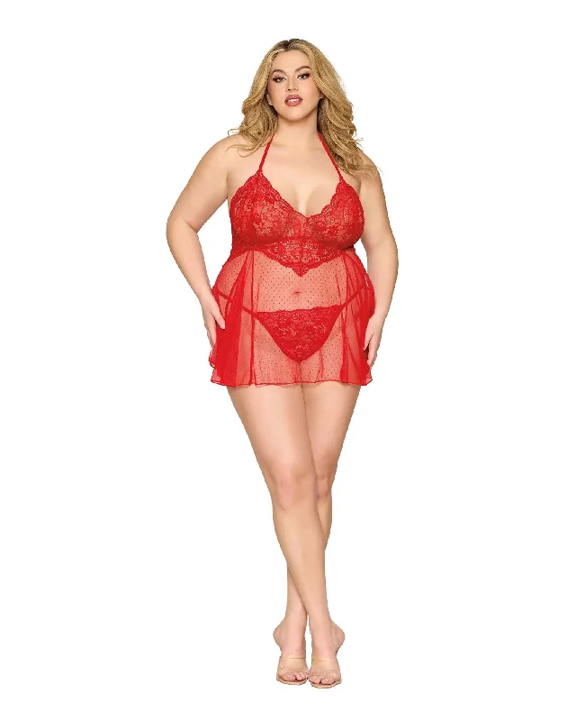 adult toys with quiet vibration-Babydoll and G-String Dmnd - One Size Queen -  Red