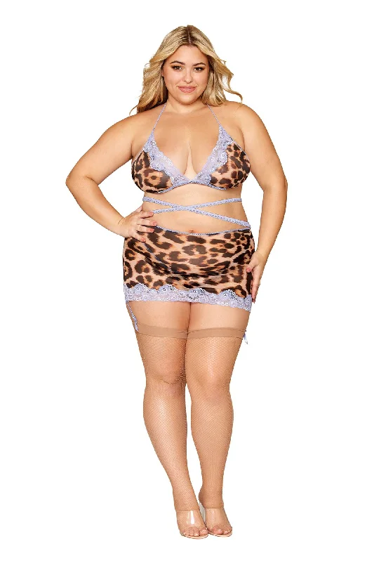 adult toys with whisper-quiet motor-Leopard Bralette With Garter Skirt and G-String -  Queen Size - Leopard