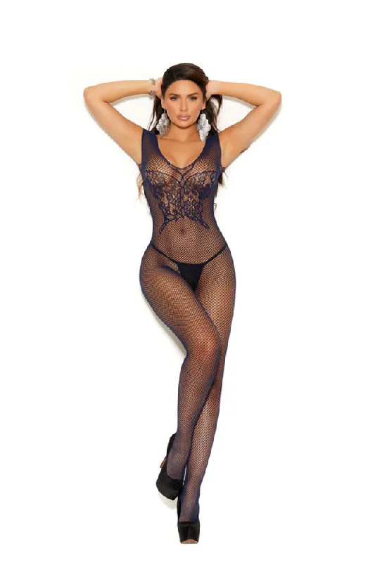 adult toys battery operated-Fishnet Bodystocking With Butterfly Design - One Size - Midnight Blue