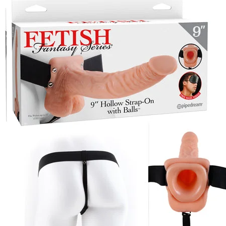 adult toys with soft material finish-Pipedream Fetish Fantasy Series 9 in. Hollow Strap-On with Balls Light/Black