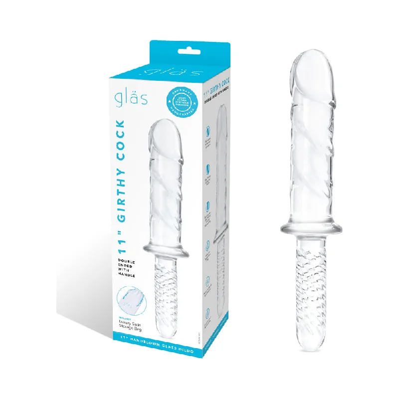 adult toys with flexible tip-Glas 11 in. Girthy Cock Double Ended with Handle