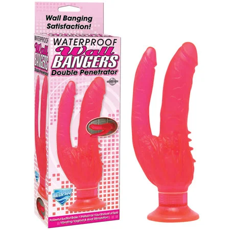 adult toys with flexible shaft-Pipedream Wall Bangers Double Penetrator Vibrator With Suction Cup Pink