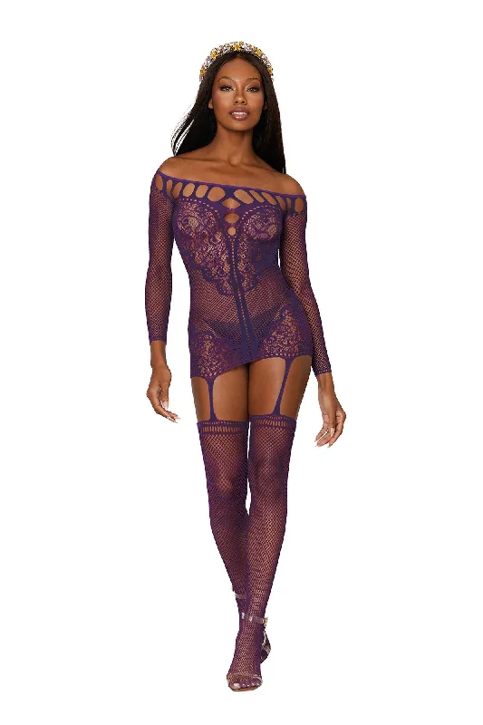 adult toys for couples wellness-Garter Dress - One Size - Aubergine