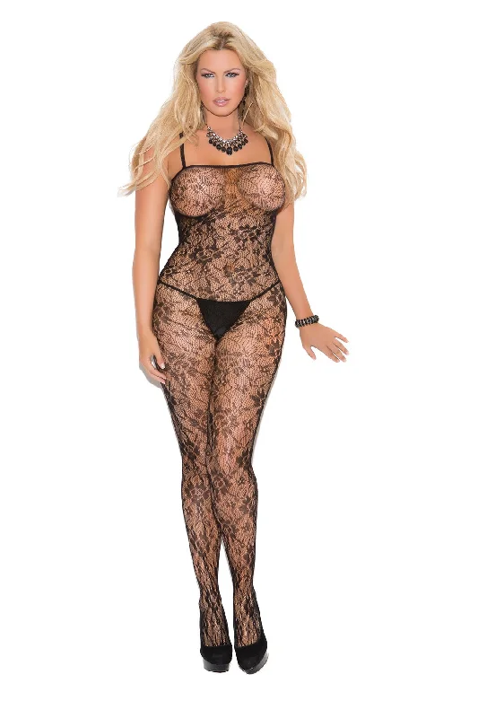 adult toys with sleek finish-Rose Lace Bodystocking With Open Crotch - Queen Size - Black