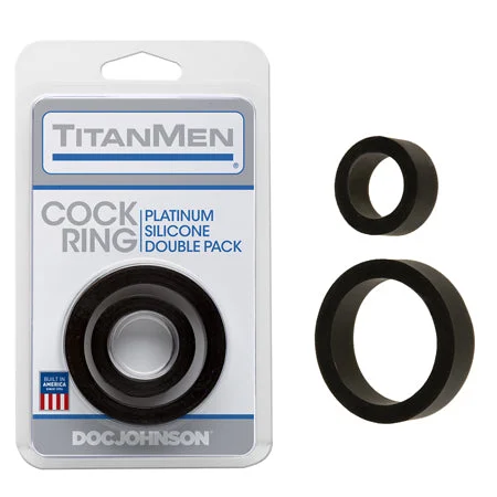 adult toys for discreet travel-Titanmen Cock Ring Platinum Silicone Double Pack Black