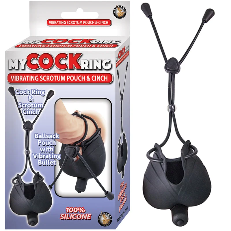 adult toys with long battery life-My Cock Ring Vibrating Scrotum Pouch & Cinch With Bullet Silicone Waterproof Black