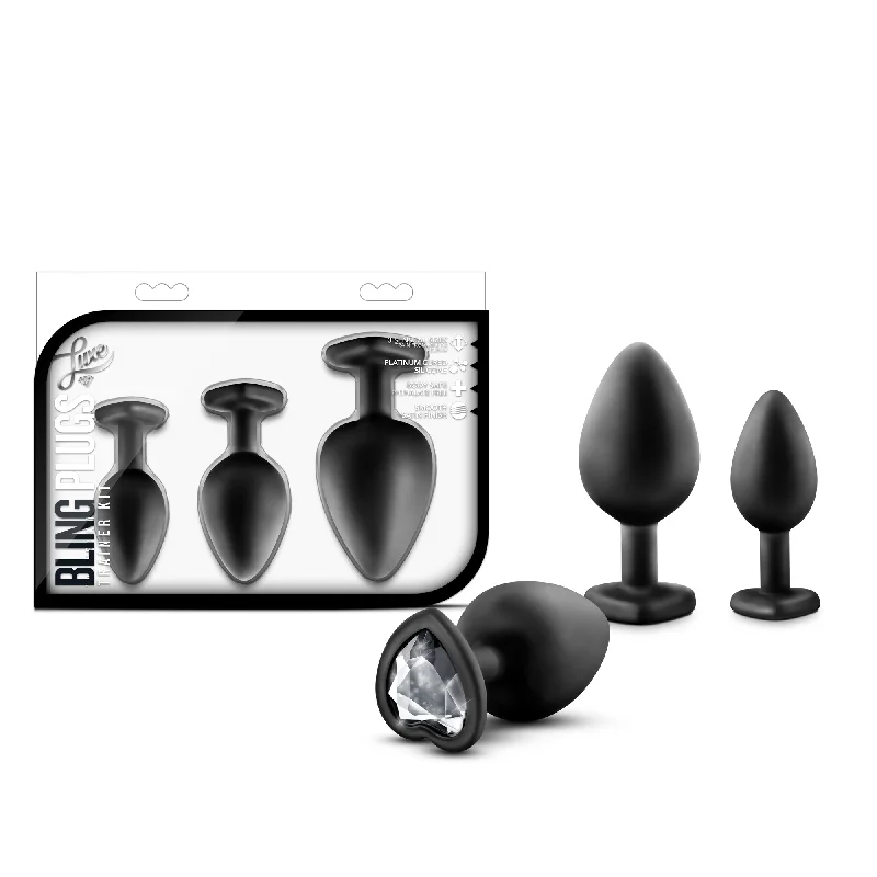 adult toys for couples enjoyment-Luxe - Bling Plugs Training Kit - Black With White Gems