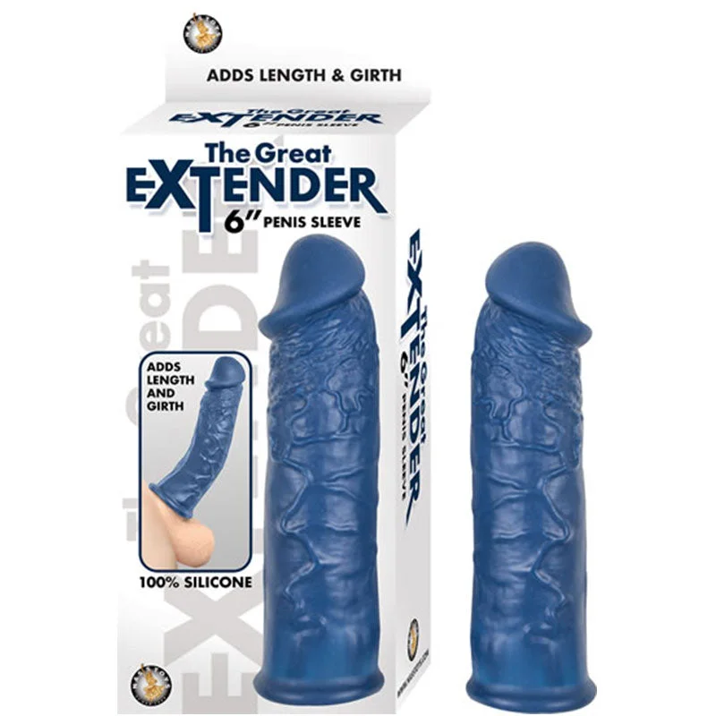 adult toys body-safe materials-The Great Extender 6in Penis Sleeve Silicone Blue