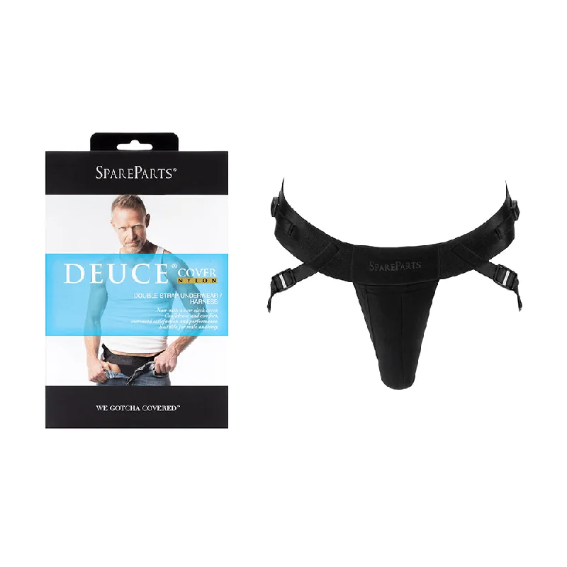 adult toys with soft silicone finish-SpareParts Deuce Cover Underwear Harness Black (Double Strap) Size B Nylon