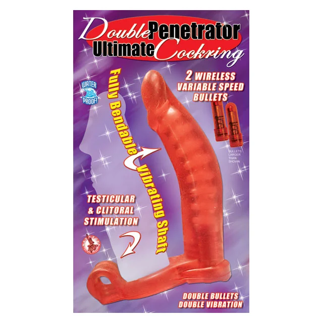 adult toys for couples bonding-Double Penetrator Bendable C-Ring (Red)