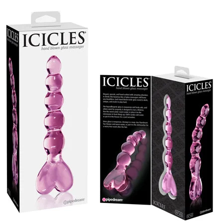 adult toys for women-Icicles No. 43 Glass Massager with Heart-Shaped Handle Pink