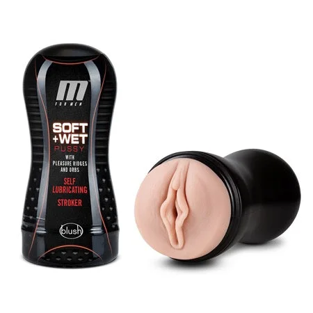 adult toys with durable finish-Blush M for Men Soft + Wet Pussy with Pleasure Ridges & Orbs Self-Lubricating Vagina Stroker Beige