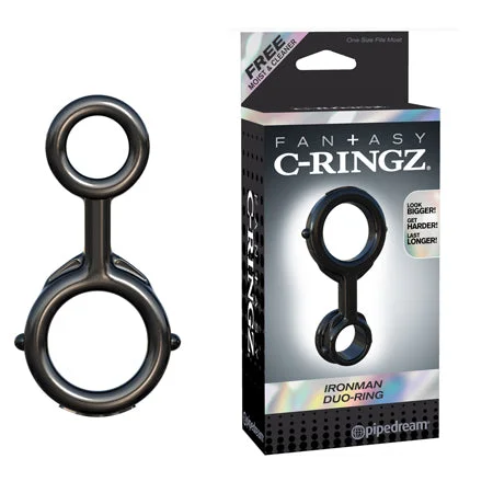 adult toys with soft material-Pipedream Fantasy C-Ringz Ironman Duo-Ring Cockring & Ballstretcher Black