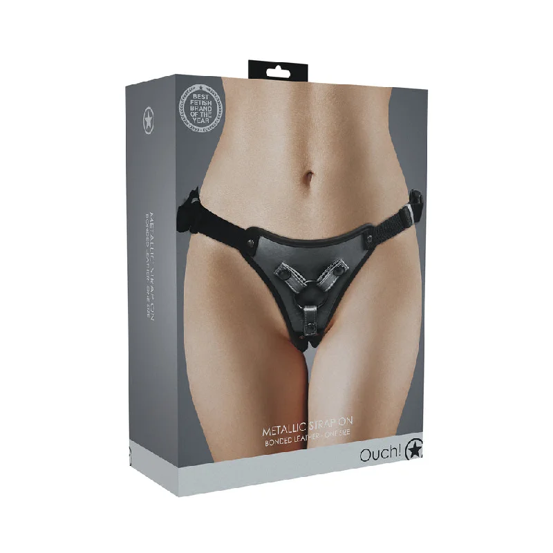 adult toys with soft design-Ouch! Metallic Strap-on Harness Gunmetal