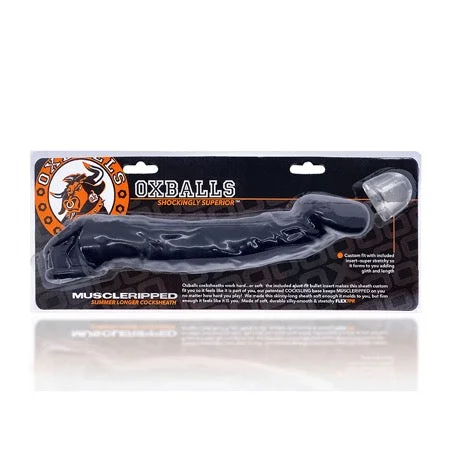 adult toys with durable texture settings-Oxballs Muscle Ripped Cocksheath Black