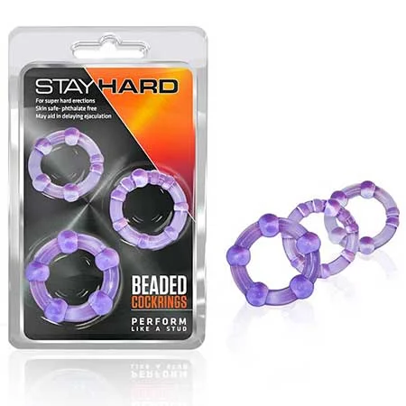 adult toys with dual vibration-Blush Stay Hard Beaded Cockrings 3-Piece Set Purple